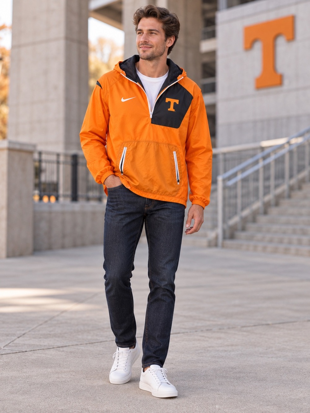 Nike Orange and Black Pullover Windbreaker with Hood